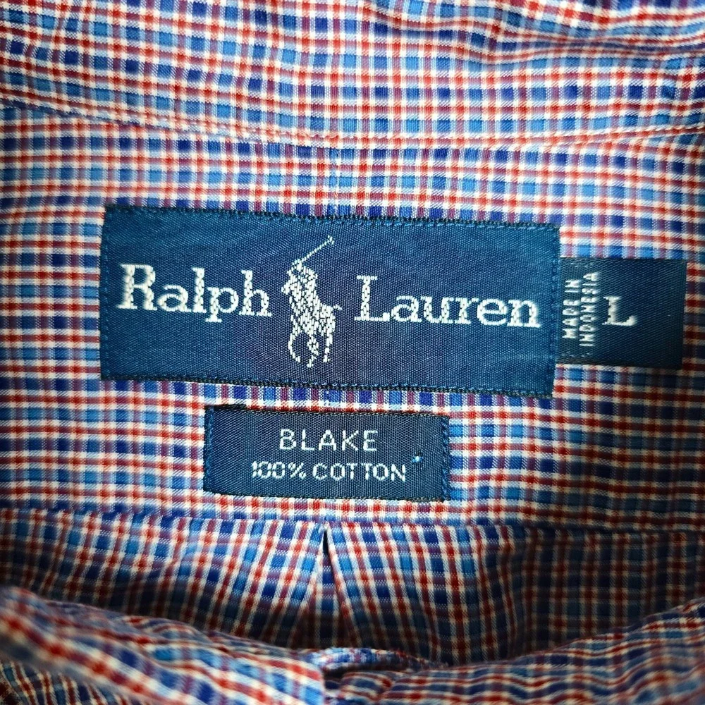 Ralph Lauren Mens Size L Blake Preppy Plaid Long Sleeve Cotton Button Down Pony
